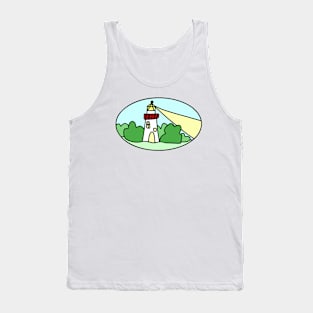 Summery Lighthouse Drawing in an Oval, Made by EndlessEmporium Tank Top